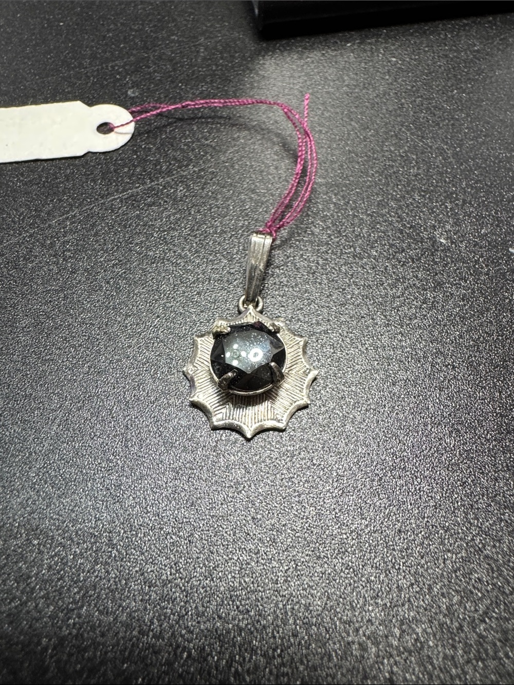 VTG Silver Sunburst Necklace Pendant with Black Onyx Stone
